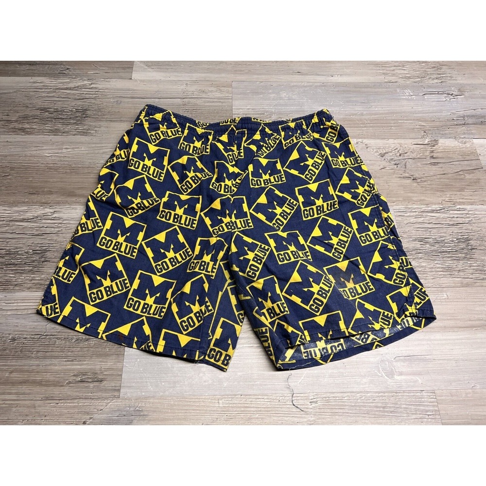 Vintage 90s University of Michigan Shorts Bottom Drawers Go Blue‎ Navy Yellow M